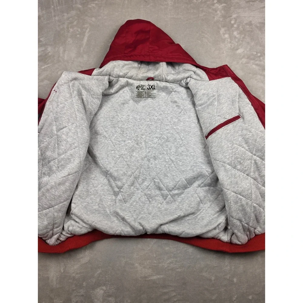 Bass Pro Shops Jacket Men 3XL Red Grey Hood Insulated Full Zip Bomber Coat *Read